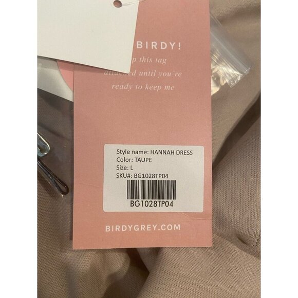 NWT Birdy Grey Hannah Dress Empire Waist Flutter Sleeve Taupe Large L New - Picture 5 of 6